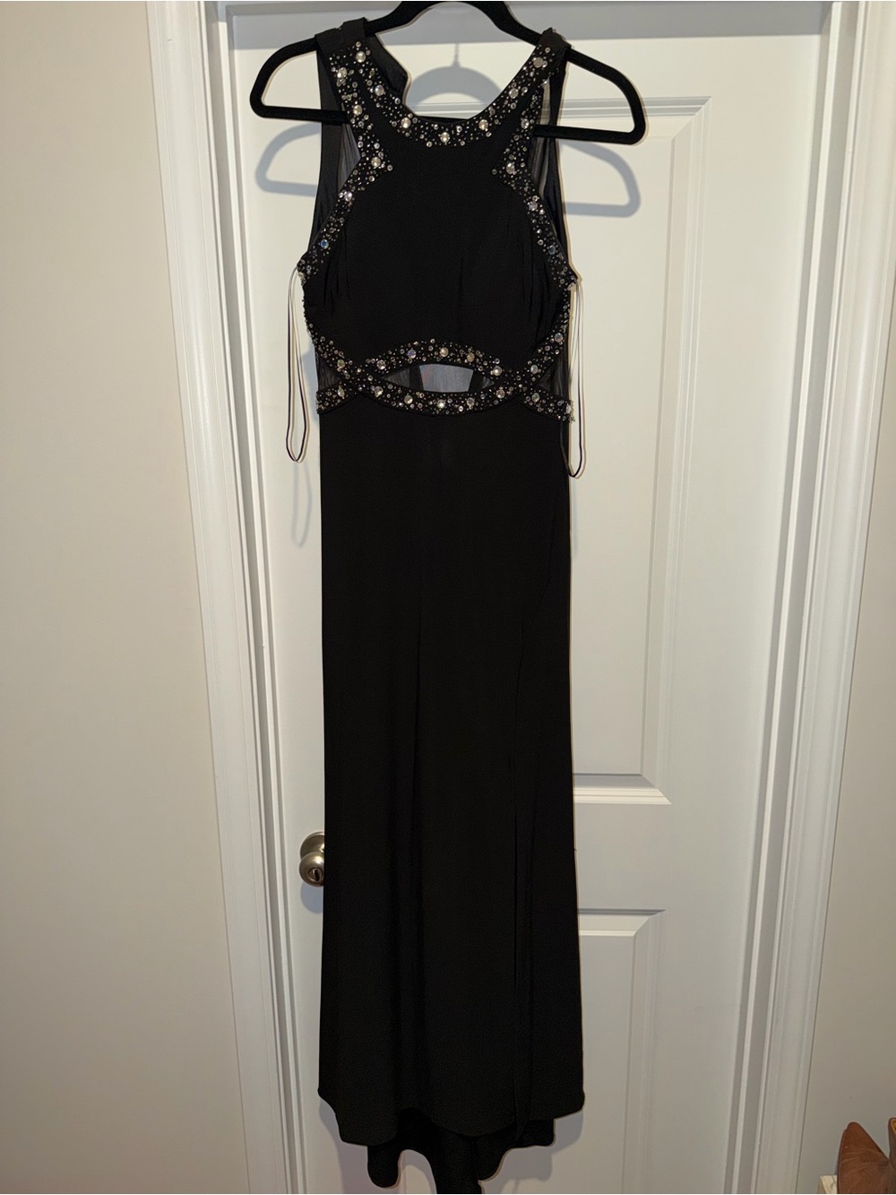 Morgan & Co. Black Beaded Cutout Prom Dress